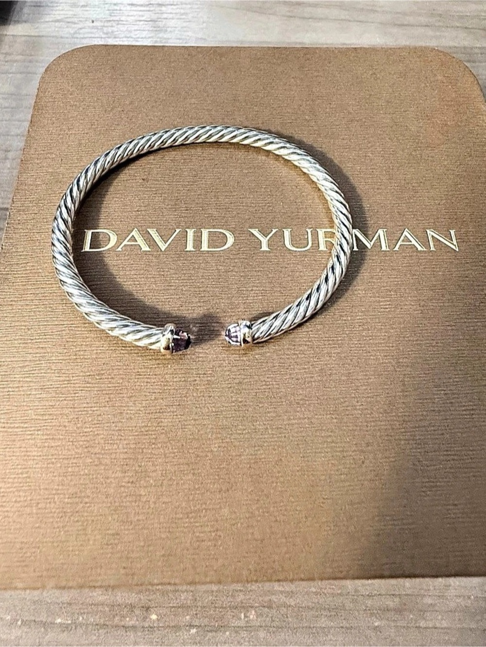 David Yurman Cable Classics Cuff Bracelet with Amethyst and 14K Gold Silver &